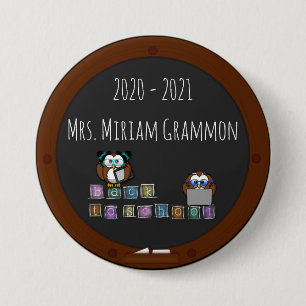 back to school owl - 3 inch round button