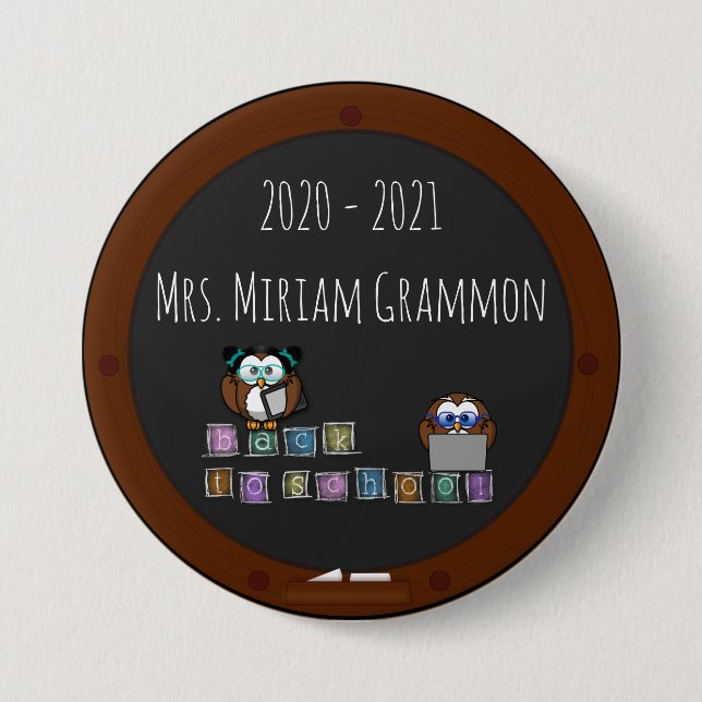 back to school owl - 3 inch round button (Front)