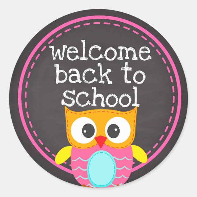 Back to School Owl Classic Round Sticker (Front)