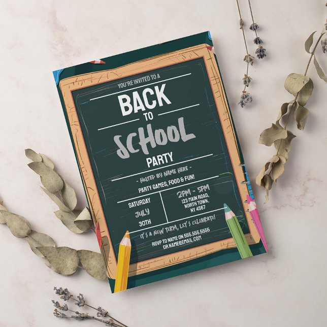 Back To School Party Chalk Green Invitation (Creator Uploaded)