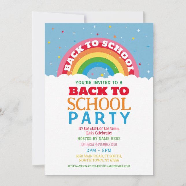 Back To School Party Rainbow Invite (Front)