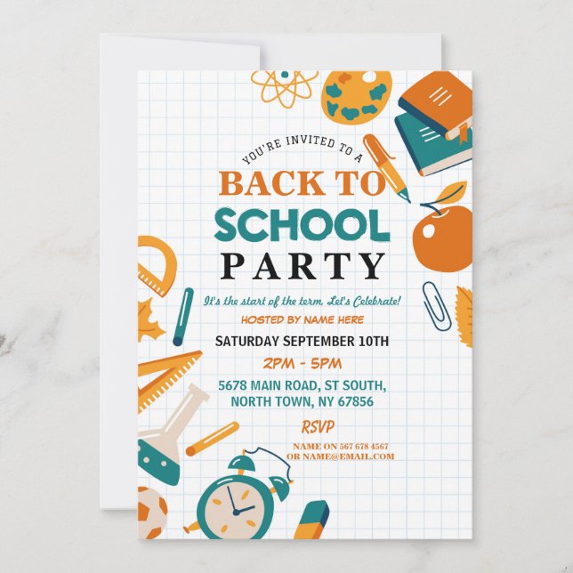 Back To School Party Stationary Fun Invite (Front)