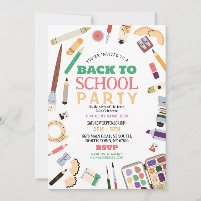 Back To School Party Stationary Pencils Invite (Front)