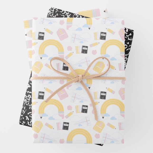 Back To School Party Wrap Wrapping Paper Sheet (In situ)