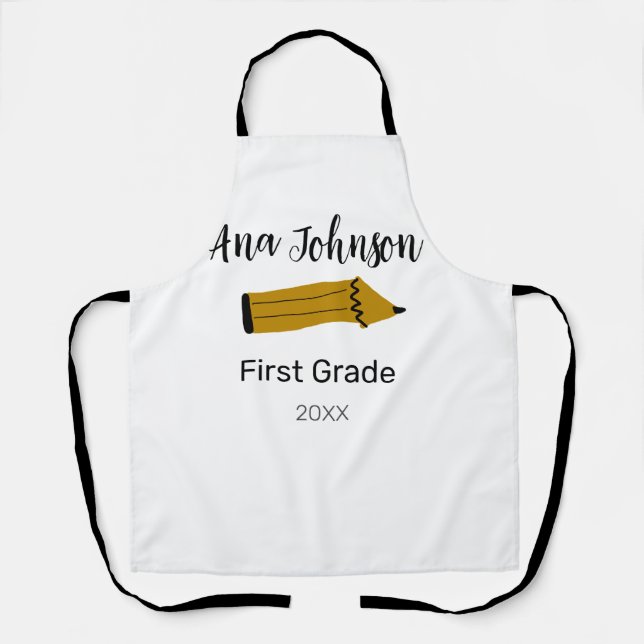 Back to school pencil add name grade class year te apron (Front)