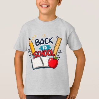 Back to School Pencil Ruler Apple Book Design T-Shirt