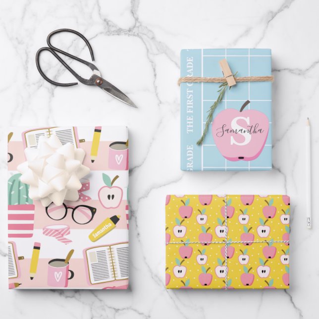 Back to School Personalized Monogram Wrapping Paper Sheet (Front)