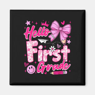 Back to school pink hello first grade coquette bow magnet