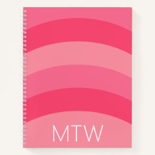 Back to School Pink Shades Stripes White Monogram Notebook