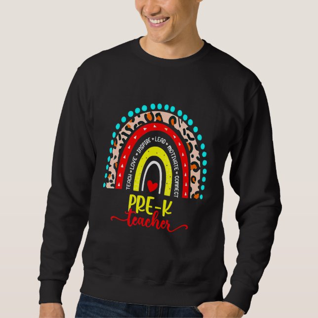 Back To School Pre K Teacher Boho Leopard Rainbow Sweatshirt (Front)