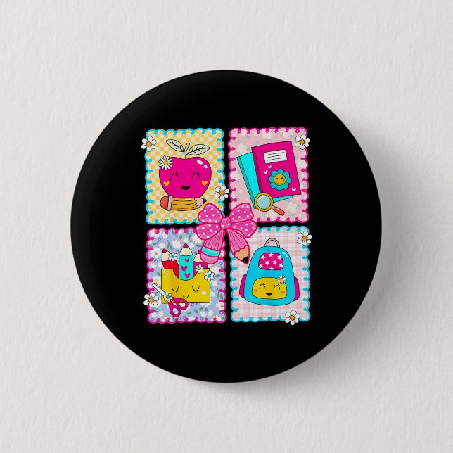 Back To School Preppy Coquette Pencil Bow Teacher  2 Inch Round Button (Front)
