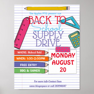 back to school PTA PTO supply drive event Poster