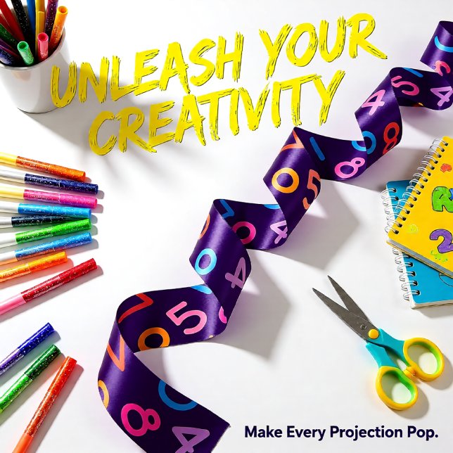 Back to school purple numbers  satin ribbon (Back to School Colorful Numbers on Purple Pattern Satin Ribbon)