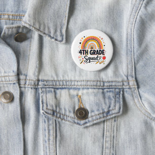 Back to School Rainbow 4th Fourth Grade Squad 2 Inch Round Button