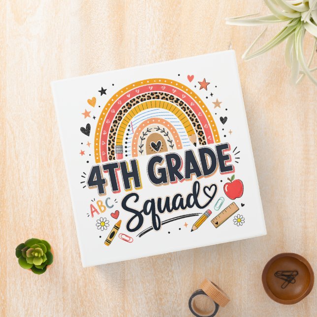 Back to School Rainbow 4th Fourth Grade Squad Binder (In Situ)