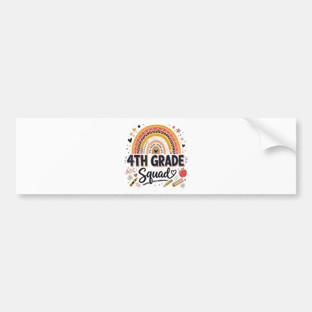 Back to School Rainbow 4th Fourth Grade Squad Bumper Sticker (Front)