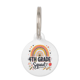 Back to School Rainbow 4th Fourth Grade Squad Pet Tag