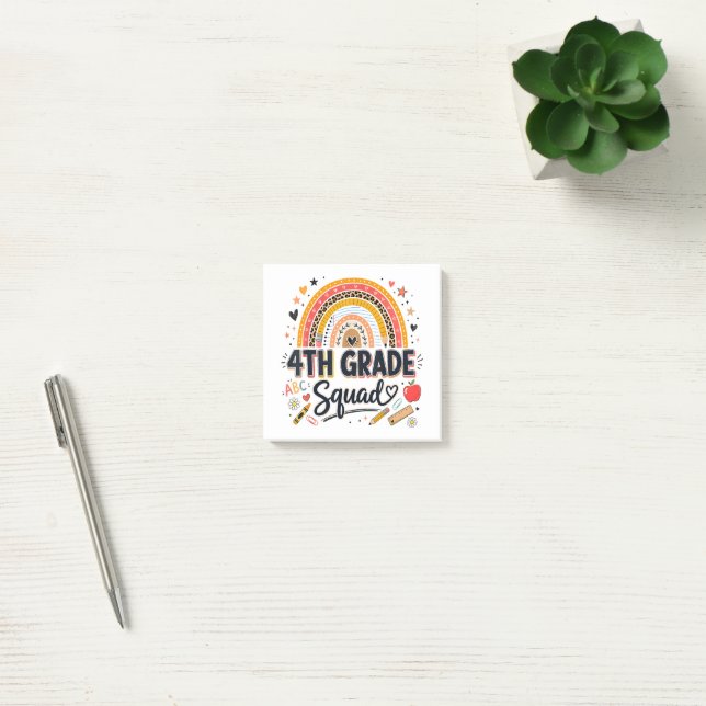 Back to School Rainbow 4th Fourth Grade Squad Post-it Notes (Office)