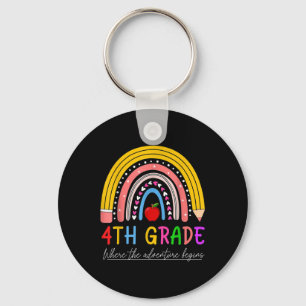 Back To School Rainbow 4th Grade Where The Adventu Keychain