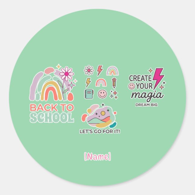 Back to School Rainbow Classic Round Sticker (Front)