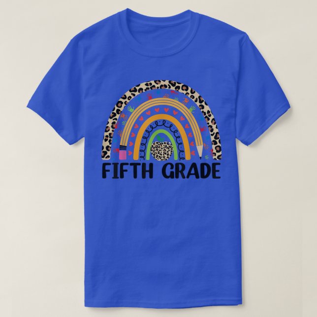 Back To School Rainbow Leopard Fifth Grade 5th Gra T-Shirt (Design Front)