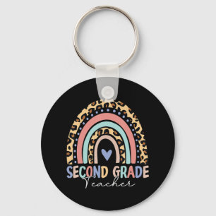 Back To School Rainbow Leopard Second Grade Teache Keychain