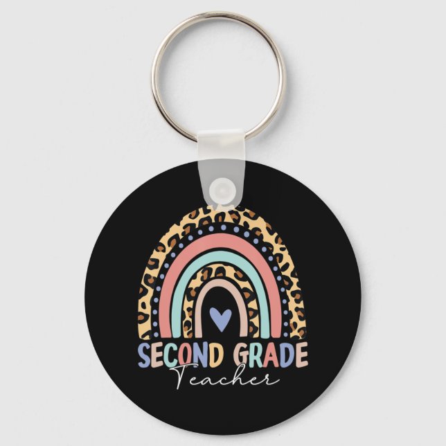 Back To School Rainbow Leopard Second Grade Teache Keychain (Front)