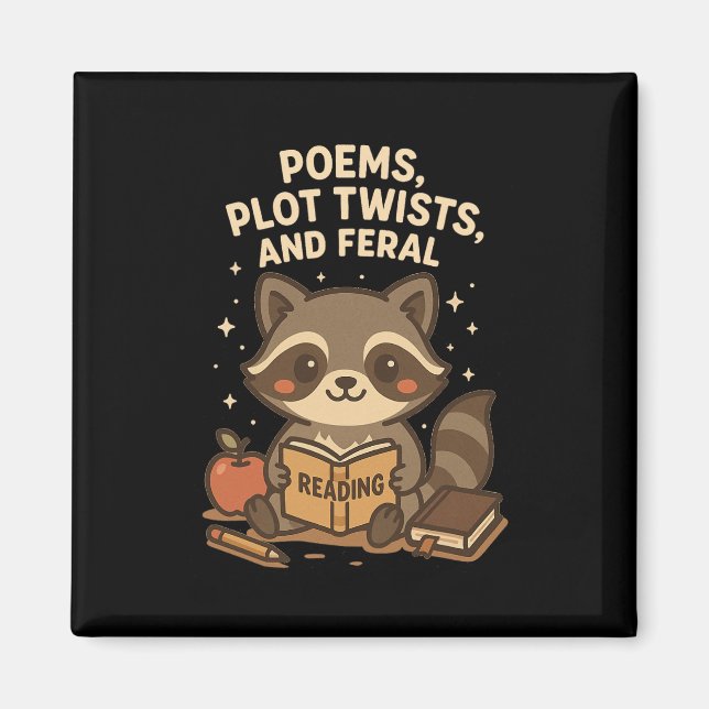 Back To School Reading Teacher Raccoon Poem Plot T Magnet (Front)