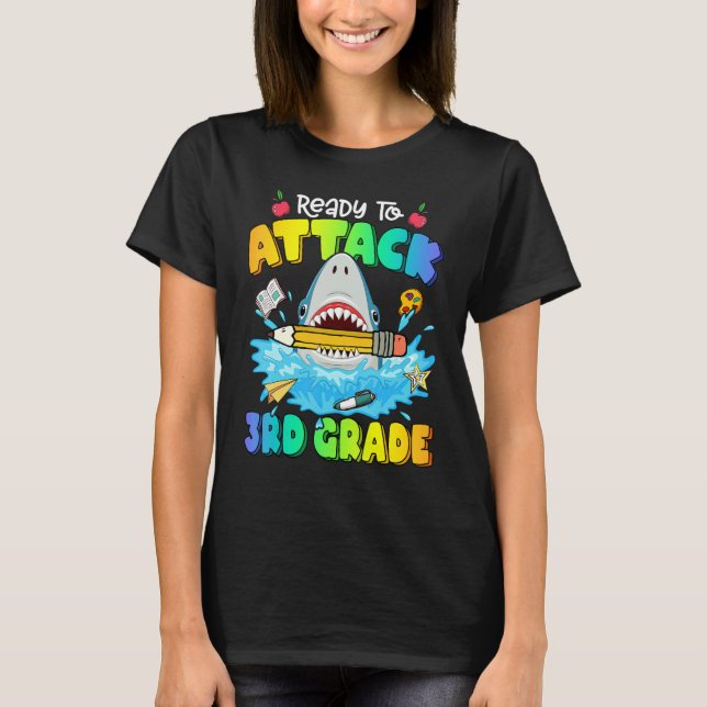 Back To School Ready To Attack 3rd Grade Shark Boy T-Shirt (Front)