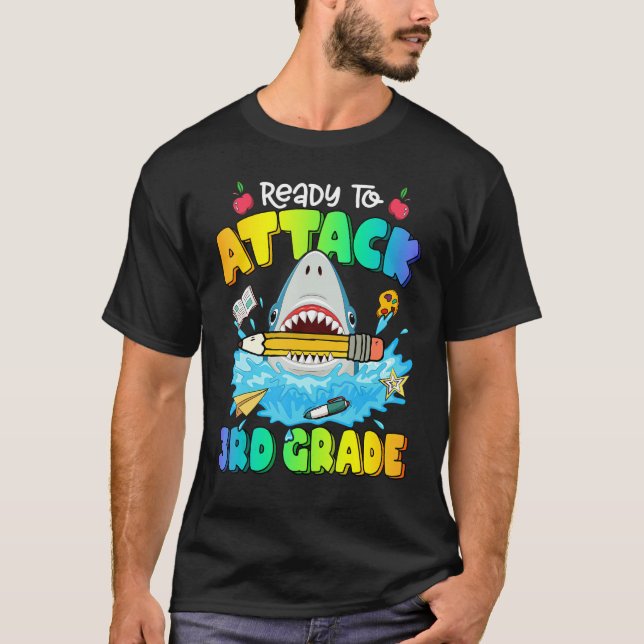 Back To School Ready To Attack 3rd Grade Shark Boy T-Shirt (Front)