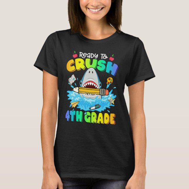 Back To School Ready To Crush 4th Grade  Shark Boy T-Shirt (Front)