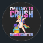 Back To School Ready To Crush Kindergarten Dabbing Classic Round Sticker<br><div class="desc">Back To School Ready To Crush Kindergarten Dabbing Unicorn</div>