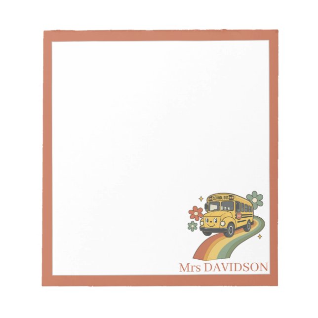 Back to School Retro Bus Personalized Teacher  Notepad (Front)