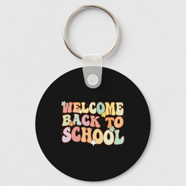 Back To School Retro First Day Of School Teacher  Keychain (Front)
