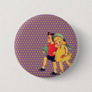 back to school retro polka dots Vintage Kids 2 Inch Round Button