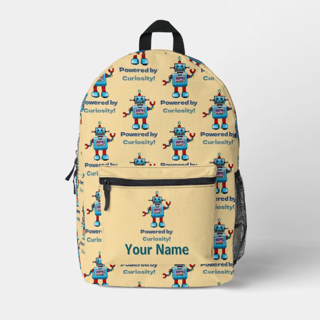 Back to School - robot (add name) Printed Backpack (Front)