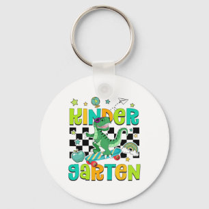Back To School Rollin Into Kindergarten T-rex Skat Keychain