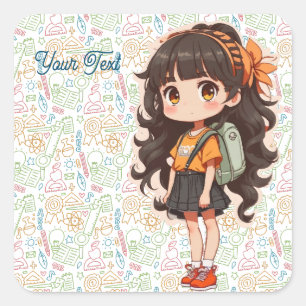 Back to school. School Girl  Square Sticker