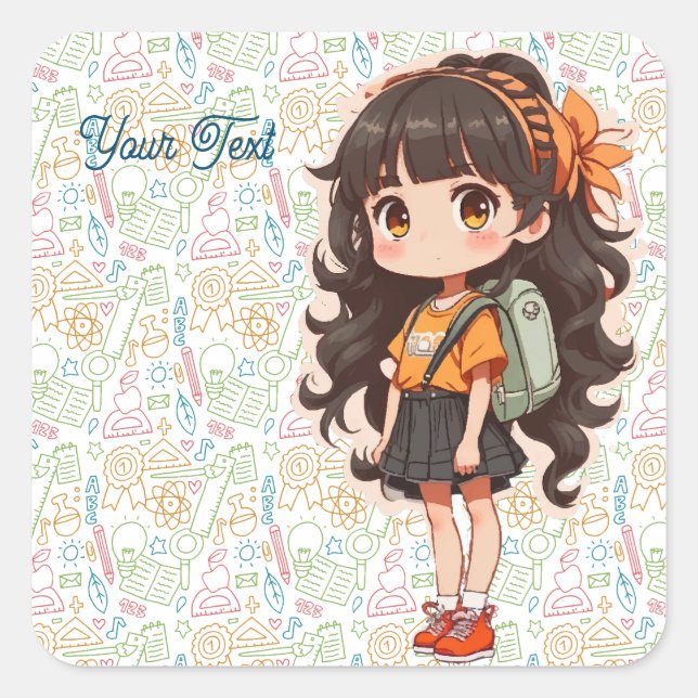Back to school. School Girl  Square Sticker (Front)