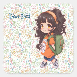 Back to school. School Girl Square Sticker