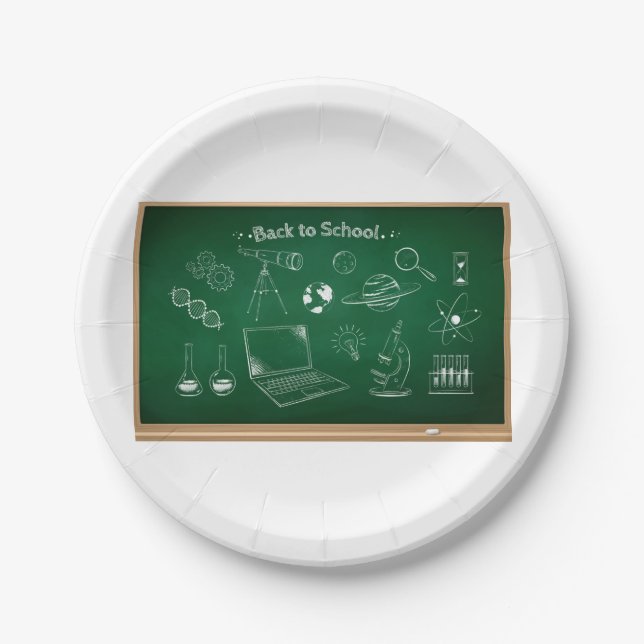 Back to School Science Chalkboard Education  Paper Plate (Front)