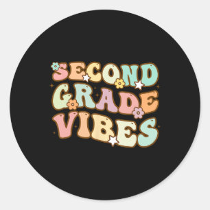 Back To School Second Grade Vibes Retro Teacher Wo Classic Round Sticker