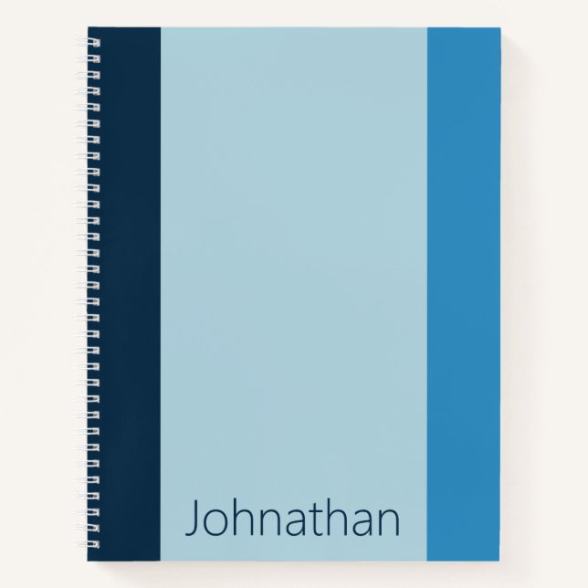 Back to School Shades of Blue Stripes Name Notebook (Front)