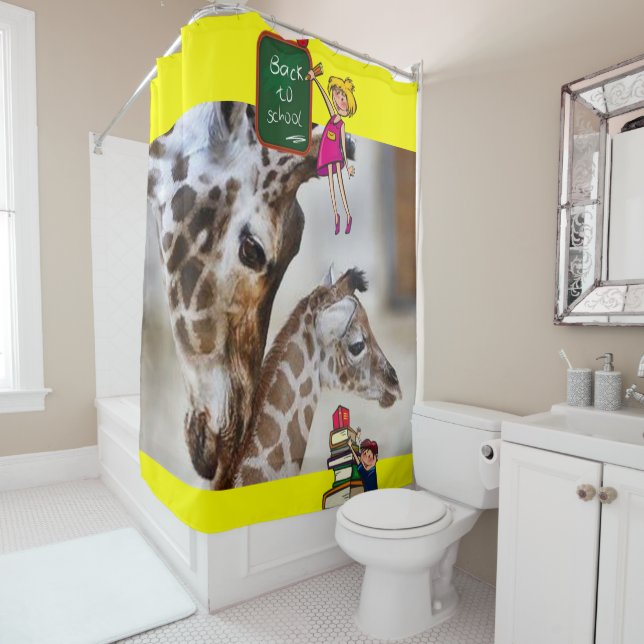 Back to School Shower Curtain Giraffe (In Situ)