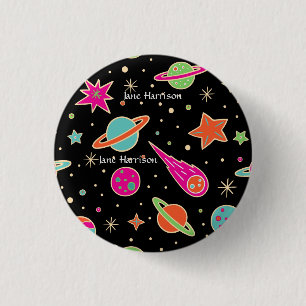 Back To School Space Rocket Pattern Name  1 Inch Round Button