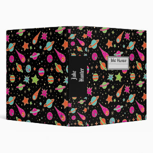 Back To School Space Rocket Pattern Name Binder