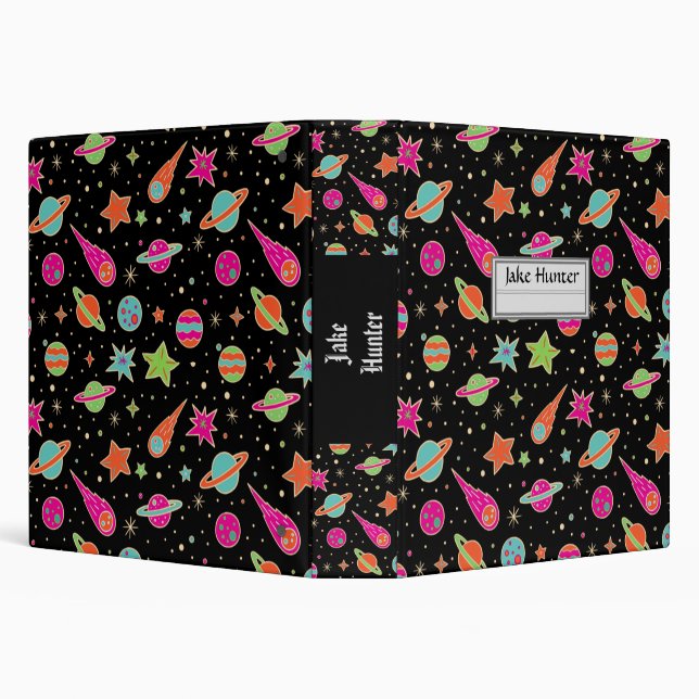Back To School Space Rocket Pattern Name Binder (Background)