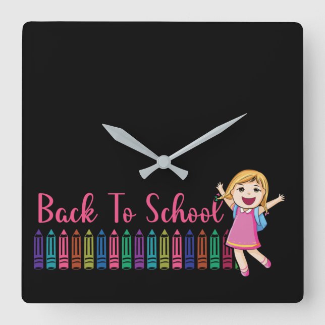 back to school square wall clock (Front)