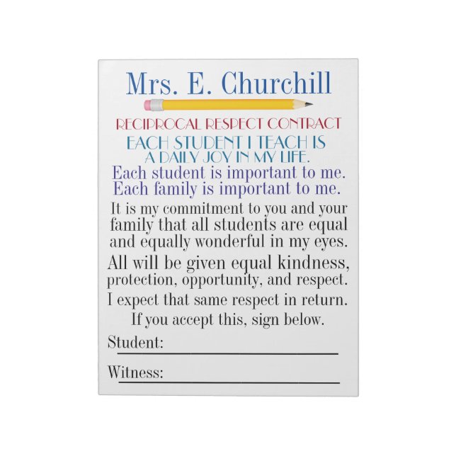 Back to School Student Contract Note Pad (Rotated)