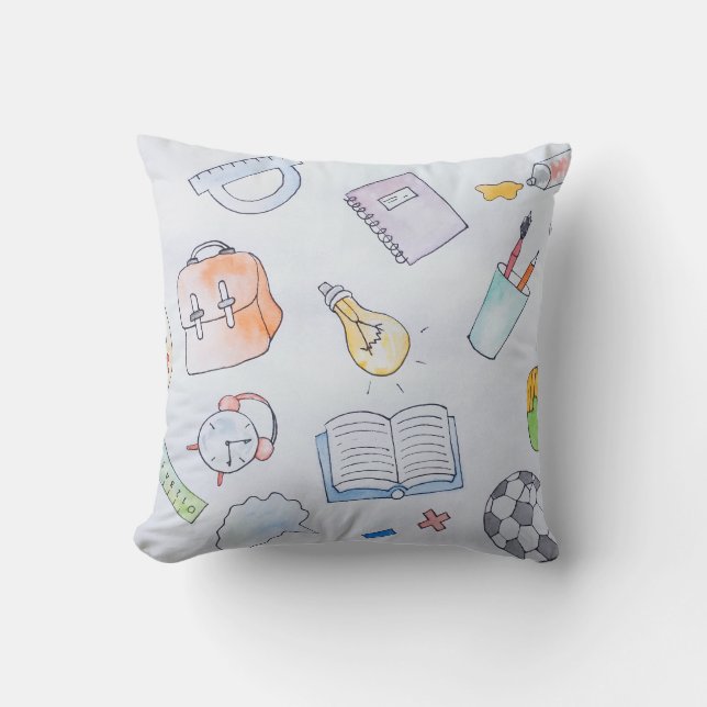 Back To School Study Supplies, School Throw Pillow (Front)